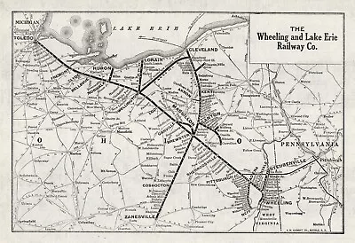 1944 Antique Wheeling And Lake Erie Railway Map Vintage Railroad Map 1577 • $22.50