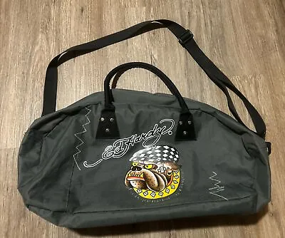 Ed Hardy Graphic Bulldog Love Kills Slowly Canvas Duffel Gym 2 Handle Bag • $30.40