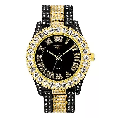 Hip Hop Iced Fashion Cubic Zirconia Bling Two Tone Gold Plated Alloy Wrist Watch • $28.99