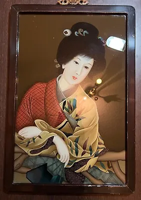 Chinese Reverse Glass Oil PaintingGeisha Girl Framed Original Artwork • £225