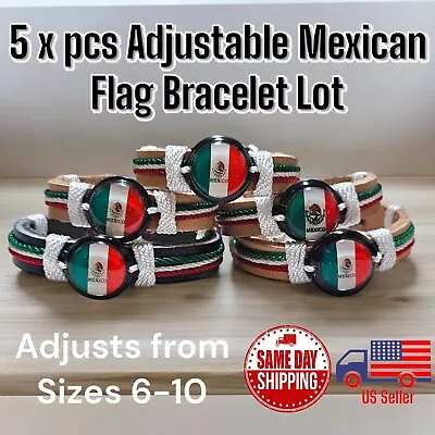 5 X Pcs Handmade Adjustable Mexican Flag Pull String Bracelet Lot Sz 6-10 • $10.99