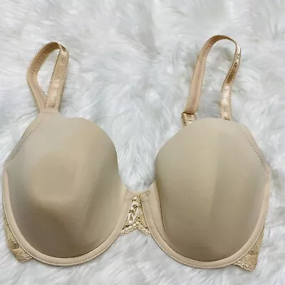 Wacoal 34DD Bra Beige French Garden Seamless Underwire T-Shirt 85340 Back Close • $21.98