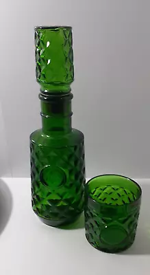 Vintage Black Douglas Green Decanter 80s Barware Set Glass Included • $49