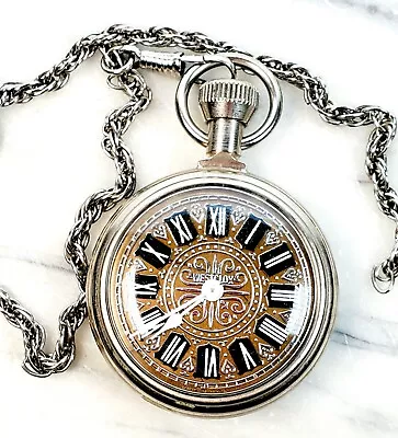 Vintage Westclox Mechanical Pocket Watch Silver Case Roman Numerals Works! • $54.95