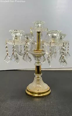 Vintage Crystal Glass Candelabra Home Decorative Art Clear Gold-Tone 18 Inch • $32