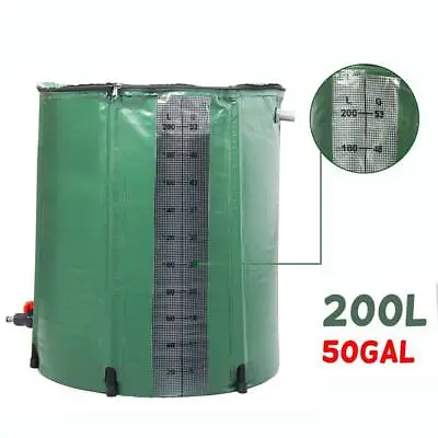 Folding Rain Barrel Water Storage Tank Garden Water Container 200 Liters W/Scale • £25.95