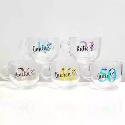 £9.99 • Buy Personalised Birthday Glass Mug Coffee Latte Cup 18th 21st 30th 40th 50th 60th