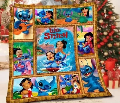 Lilo And Stitch Surf On The Beach Quilt Blanket Ohana Mean Family Blanket • $69.95