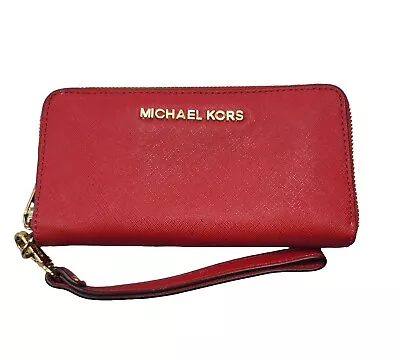 Michael Kors Jet Set Travel Continental Zip Around Wristlet Wallet Bright Red • $44.99