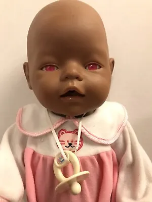 Zapf African American Baby Doll W PINK EYES  D-96472 Rodental 16  Born Pacifier • $24.50