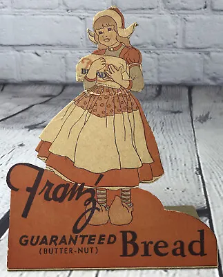 Vintage Franz Butter Nut Bread Advertising Sign Dutch Girl Wood Clogs 1930s • $74.99