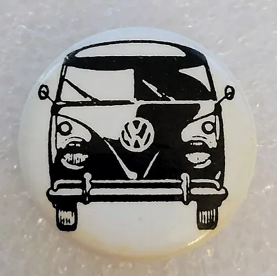 Vintage 1970's Pin PinBack Button Volkswagen VW Bus Black & White 7/8  Diameter • $15