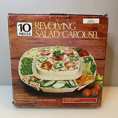 Vintage 10 Piece Plastic Revolving Salad Carousel Salad Bar Complete Boxed Prop • £16.99