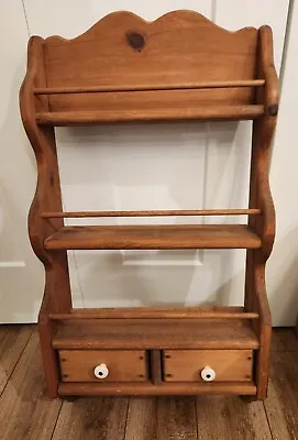 VTG Large Wall Wood Spice Rack / Cabinet 3 Tier 2 Drawers 32 X16  Excellent  • $32