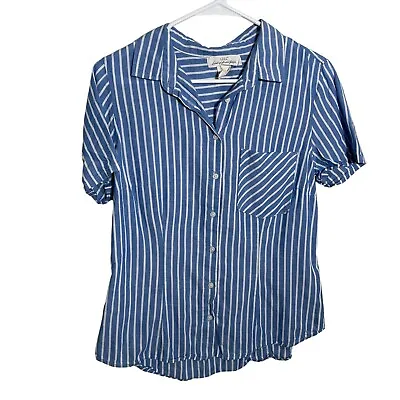 LOGG Label Of Graded Goods Shirt Women's 12 Blue Striped Button Up Blouse • $6.75