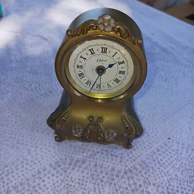 Vtg Enamel Over Brass Ornate Cherie Table Top Alarm Clock 7  • $25