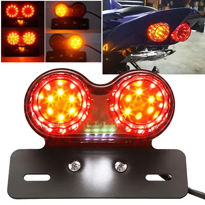 Motorcycle LED Brake Tail Light Turn Signal License Plate Black For Cafe Racer • $16.87