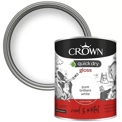 Crown Quick Dry Gloss Pure Brilliant White - Wood & Metal - Paint  750ml • £11.99