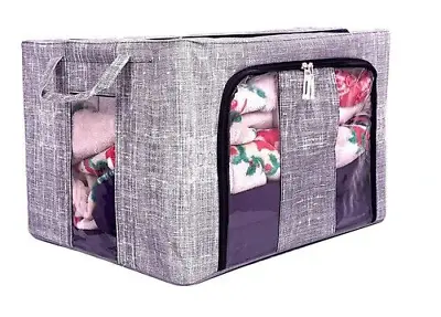 66L Folding Storage Box Made Of Thick Fabric & Steel Frame Wardrobe Organizer • £8.99