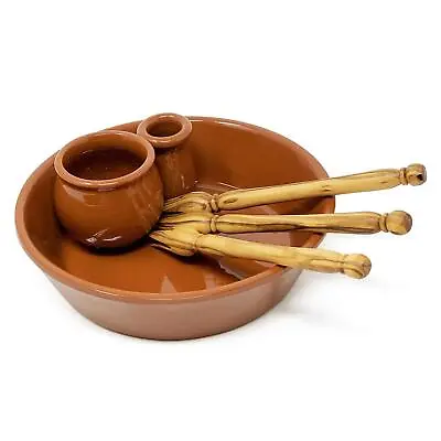 Olive Bowl & Olive Wood Olive Picks Sets Terracotta Serving Appetiser Snack Dish • £28.99