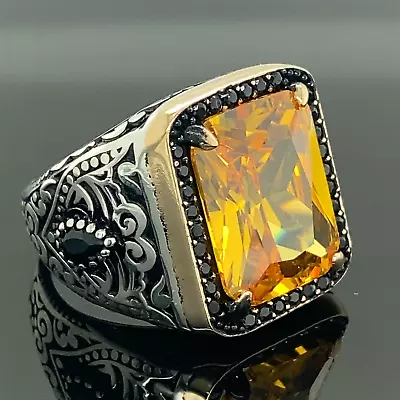 Men Silver Handmade Citrine Gemstone Ring  Ottoman Style Vintage Ring • $75
