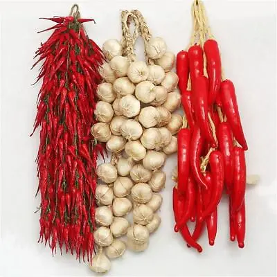 £3.50 • Buy 1x Artificial Hanging Vegetable String Onion Garlic Red Pepper Fake Food Decor'
