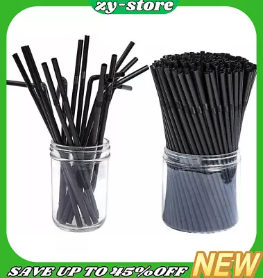 200-500X Plastic Flexible Straws Bendy Black Recyclable Drinking Cocktail Straws • £6.28