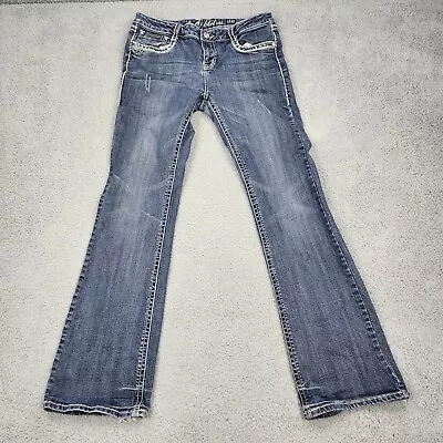 L.A. Idol Rose Bootcut Jeans Women's Embellished Stitching Blue Denim Sz 13  • $12.52