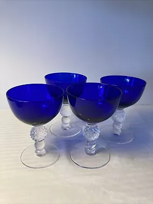 4 Morgantown 4  Ritz Blue Cobalt Golf Ball Stem Cocktail Liquor Glasses * XLNT! • $48