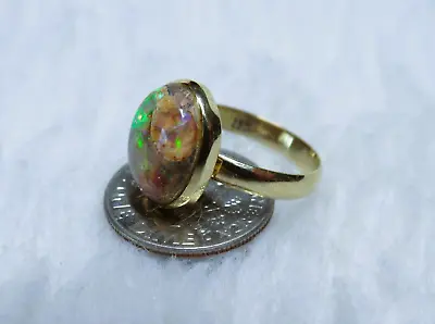 14K Gold Mexican Fire Opal Band Ring Artisan Sz.6 • $160