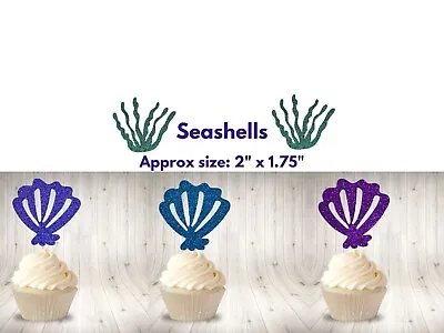Cup-cake Toppers Seashells Girl/boy Glitter Card Birthday 8 Pieces Per Set • £2.99