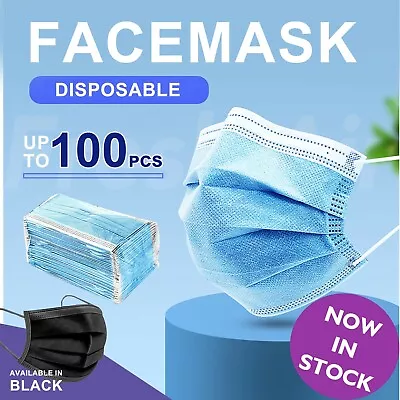 Disposable Daily Protective Face Mask Anti Bacterial Filter 3 Layer Black / Blue • $54.95