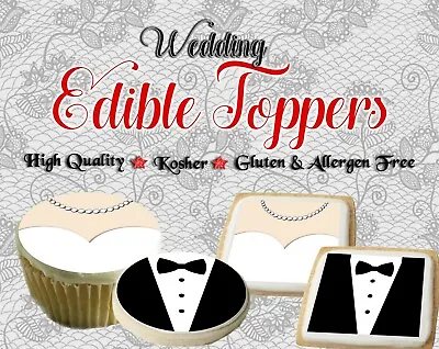 Edible Wedding Dress And Tux Cookie Cupcakes Toppers Images Pictures Bride Groom • $10