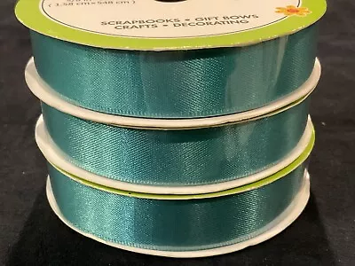 Lot Of 3 - Floral Garden Satin Ribbon Teal Rolls - 6 Yards 5/8 Wide Each • $10