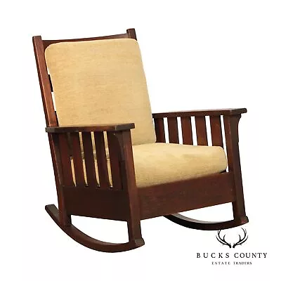 Gustav Stickley Antique Mission Oak Slatted Rocking Chair • $2795