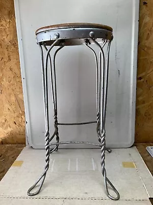 Antique Early 1900s Wrought Iron Ice Cream Parlor Stool Twisted Metal 24.75 Tall • $49