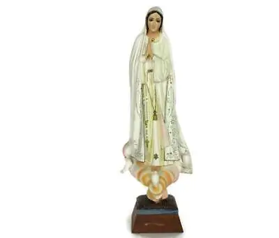 Vintage Our Lady Fatima Resin Statue Glass Eyes Portugal Authentic 17.32  • $158.05