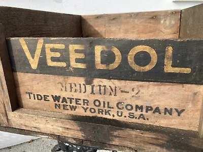 Vintage Antique Veedol Oil Can Crate Tide Water Advertising Wood Box • $175