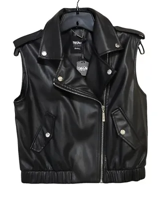 Mossimo Jacket Womens Moto Jacket Cropped Biker Black Faux Leather Zip Sz S NWT • $20
