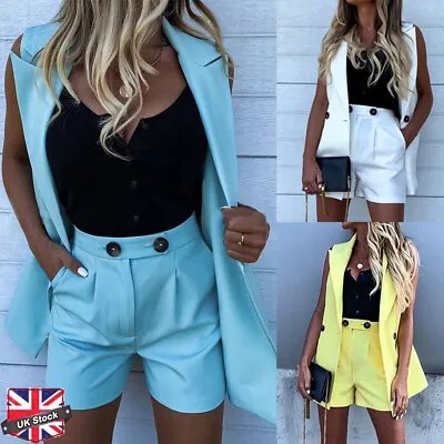 £23.39 • Buy Women Ladies 2PCs Blazer Suit Sleeveless Jacket Coat Shorts Hot Pant OL Work Set