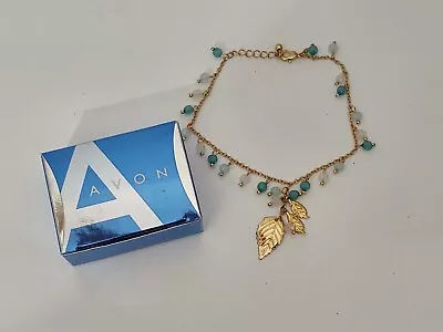 Vintage Avon Leaf With Teal Beads Anklet New In Box • $13.99