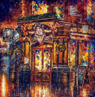 Leonid Afremov (NEW) MISTY CAFE  Painting Canvas Wall Art Picture Print HOME • £9.35