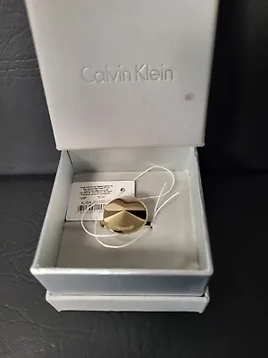 Calvin Klein Jewellery Women Gold Tone Disk Ring Size L RRP £75 New Cone Dress • £20.95