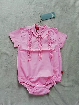 MARTA JONSSON Pink Frill Baby Elegant Bodysuit Vest 9-12 Months • £29.99