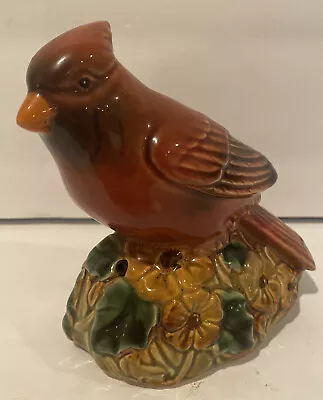 Cardinal Bird Makes Chirping Noise Ceramic 5 Inches Tall Base With Floral Design • $16.75