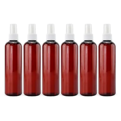 8oz Amber Brown PLASTIC Spray Bottles With White Fine Mist Atomizers 6pk • $7.99