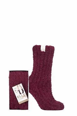 £10.99 • Buy Ladies 1 Pair Elle Feather Slipper Gift Boxed Socks Dark Ruby 4-8 Ladies