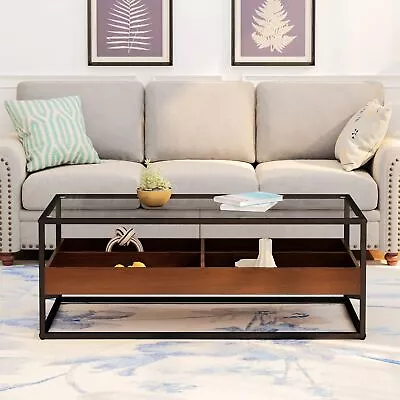 47.24 Rectangle Glass Coffee Table With Storage Shelf And Metal Table Legs • $169.13