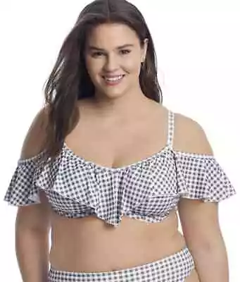 Elomi GREY MARL Checkmate Underwire Frill Bikini Swim Top US 36E UK 36DD • $24.88