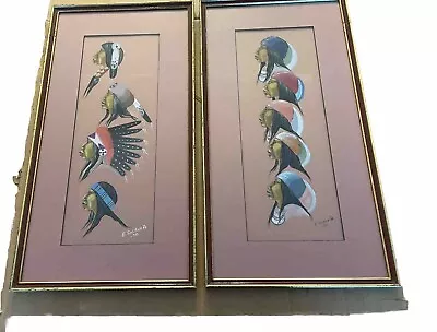 Pair Indian Watercolor Paintings Joshua Jr You You Know Know Framed Sioux • $300